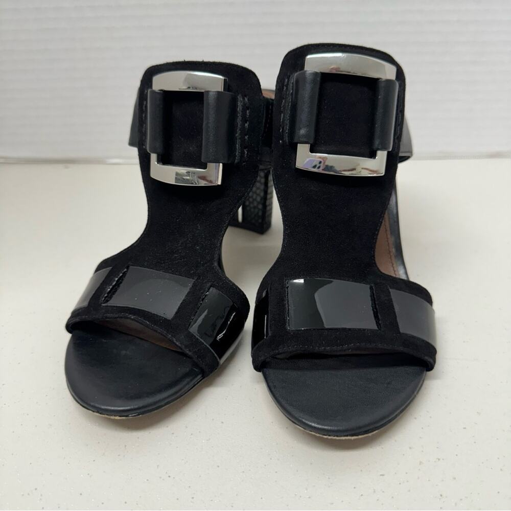 Donald J Pliner Black Leather Slip On Mule Heels Womens 7.5 Tesa Buckle Accent - Picture 7 of 11